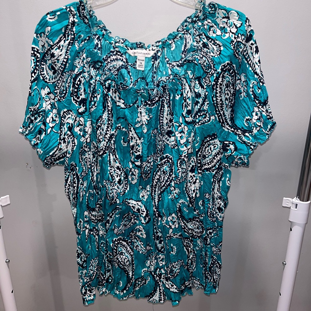 Floral Paisley Women's Top - Teal and Black
